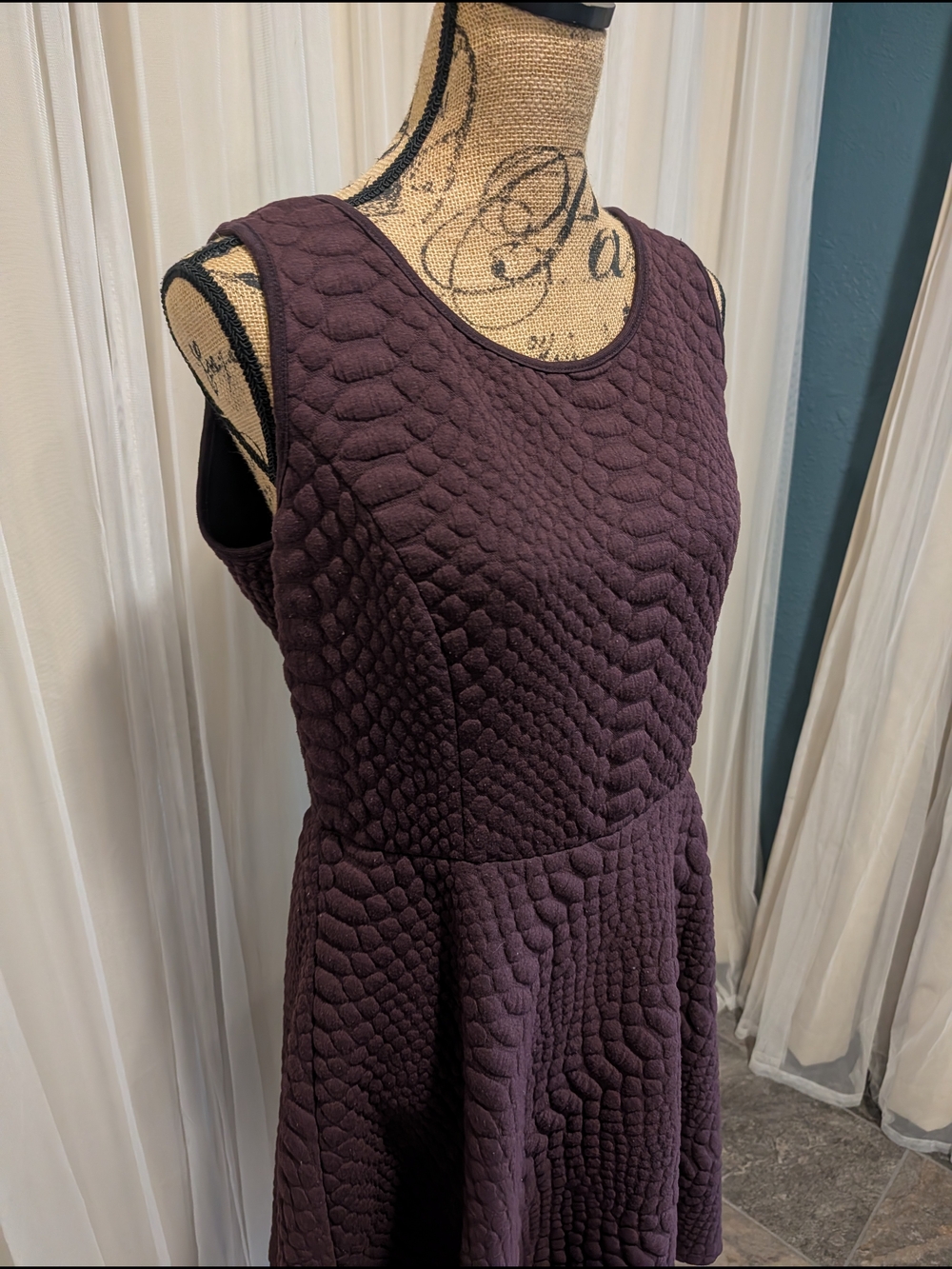 Sharagano Sleeveless Textured Fit-and-Flare Dress in Plum - Picture 4 of 8
